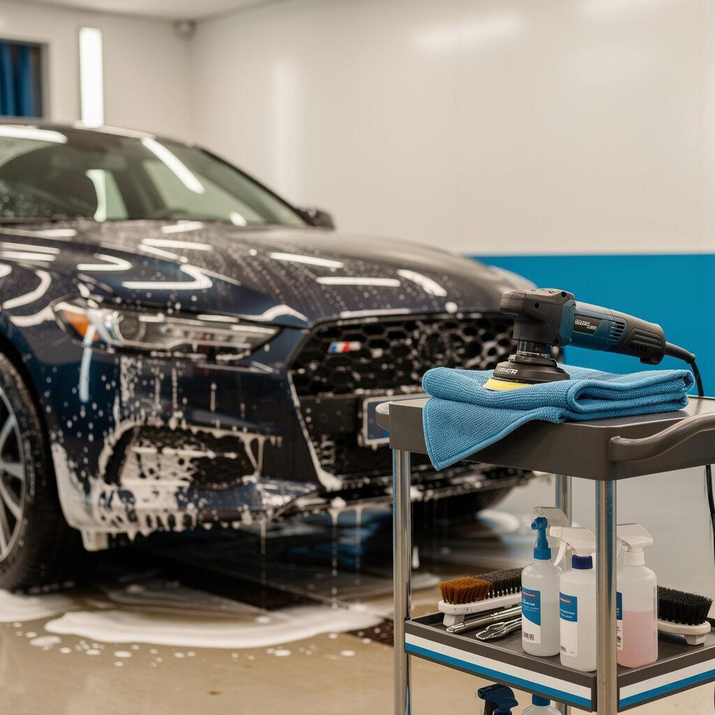 Detailansicht von Reinigungswerkzeugen zur Fahrzeugpflege
